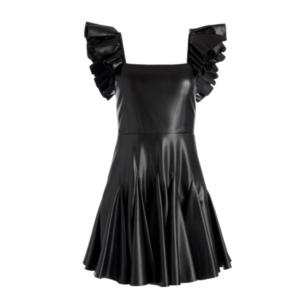 Alice + Olivia Ginny Black Vegan Leather Mini Dress